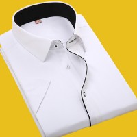 夏季商务男士短袖衬衫纯白色修身型职业正装大码条纹半袖工装衬衣